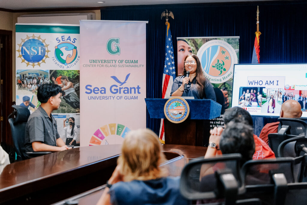 NSF Navigating Home fellow Preya Camacho presents on her work, and the story that brought her back home following the completion of her undergrad degree program at Arizona State University.  Camacho said her dedication to her community and wanting to make a difference for the island drove her to apply for the program. 