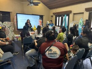 G3 Makerspace Circular Economy Coordinator Abby Crain, with support from Circular Economy Education Assistant Francesca De Oro, provides an overview of the G3 Makerspace and Innovation Hub during a visit by Guam Department of Education school librarians. The librarians toured the facility at the CHamoru Village in February as part of the 2026 GDOE Annual Library Conference.