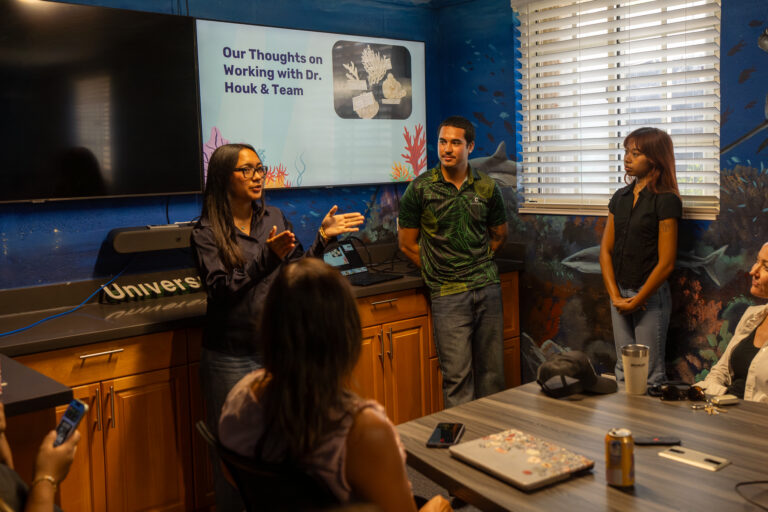 Dominic Torres, Ale’a Duenas and Angelie Denguines present their final experiences and outcomes at the UOG campus as they wrap up their stint as Research Environmental Education Fellows.
