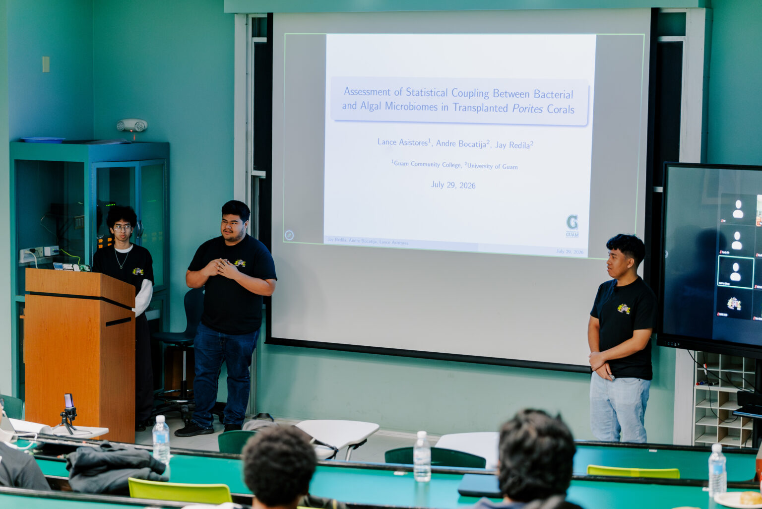 Raelyn Babac, Angel Samaniego, John Paul Labadan, and Patrick Sumbo present their SMRE research