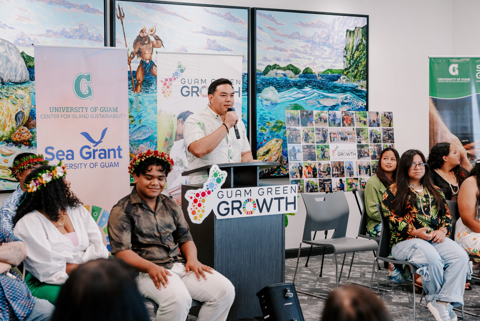 UOG Center for Island Sustainability and Sea Grant Director Austin Shelton, Ph.D., speaks at G3CC and Youth Corps graduation.